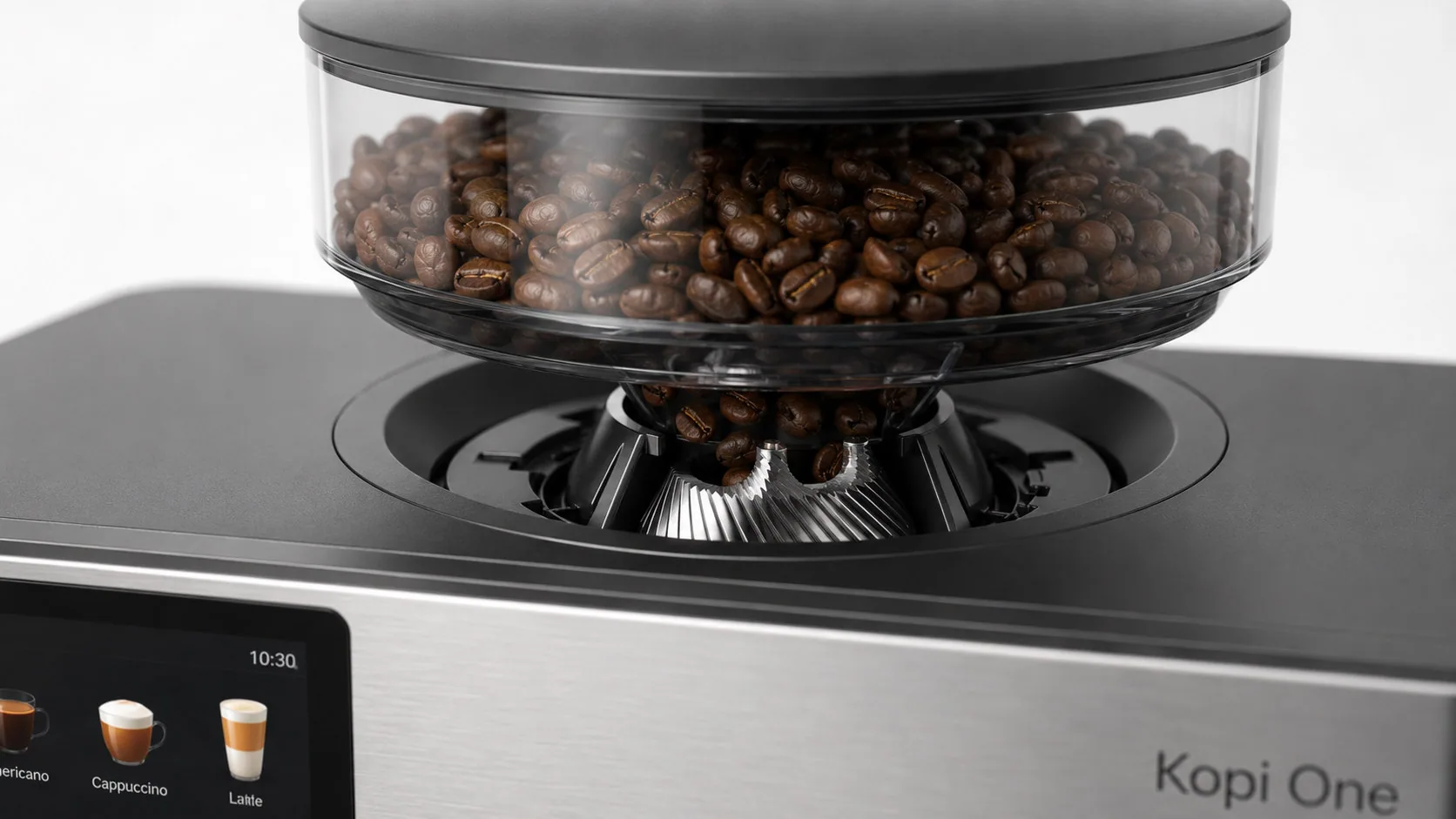 Conical burr grinder integration in Kopi One.